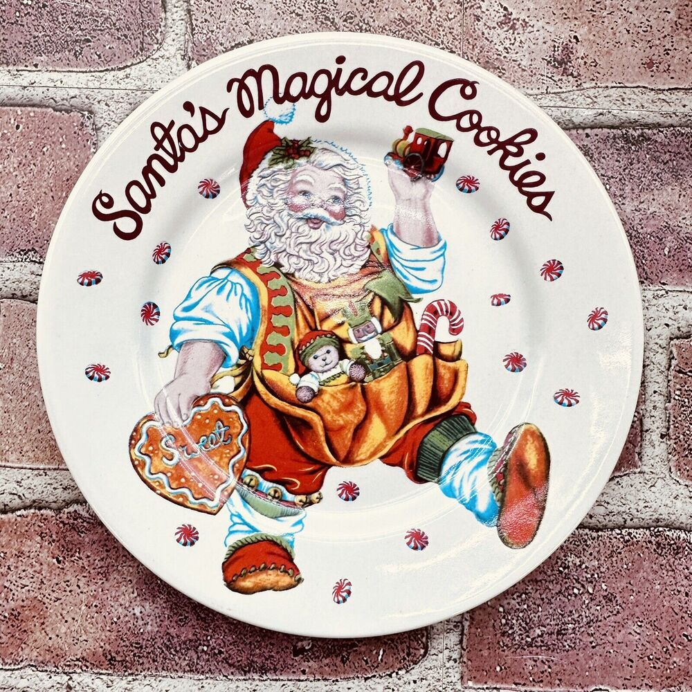 Santa Cookies Plate Sakura Cheryl Ann Johnson Christmas Stoneware‎ Cottagecore